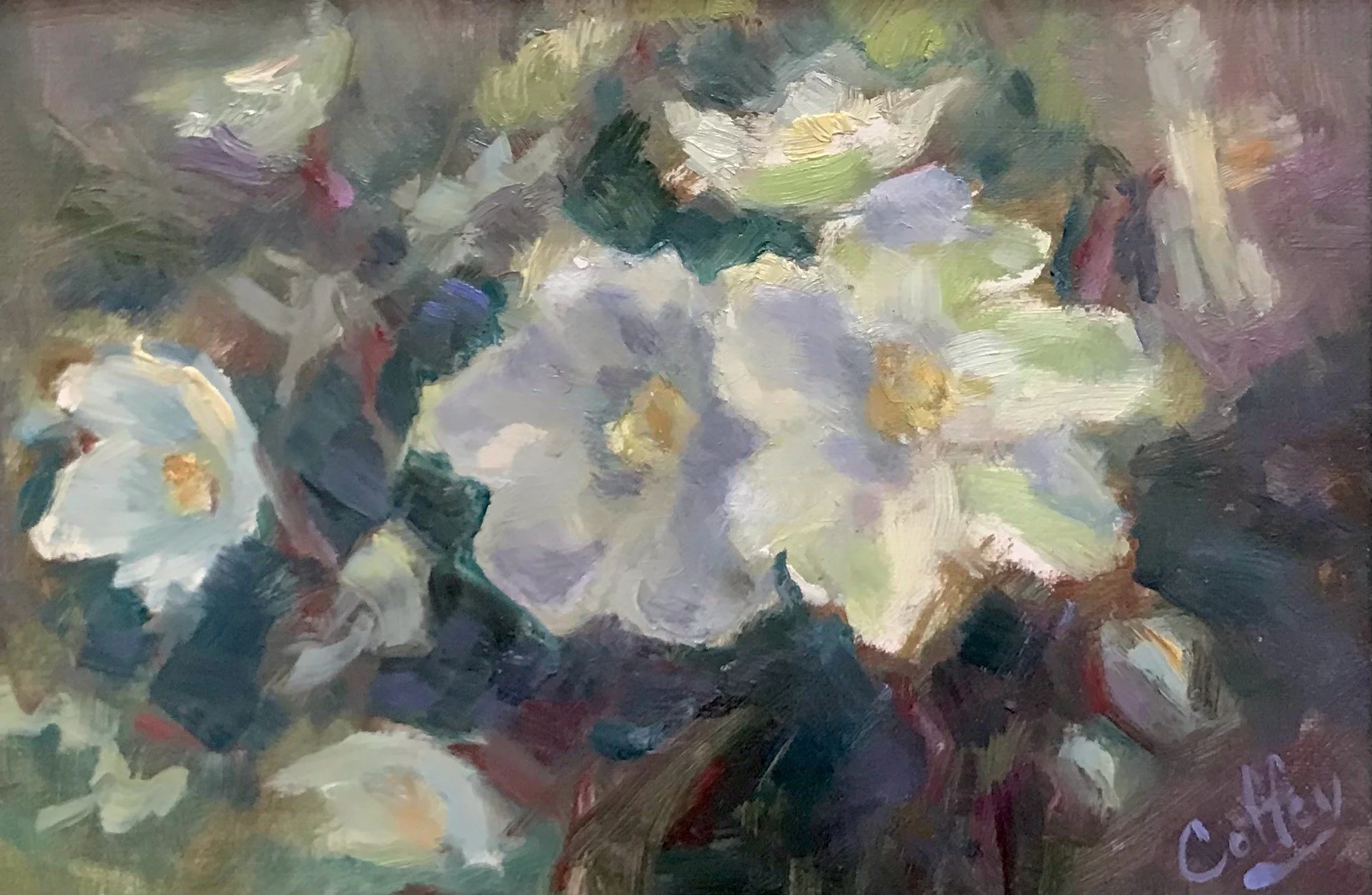 Lyn	Coffey	- Winter Hellebores,	Oil	 $400 