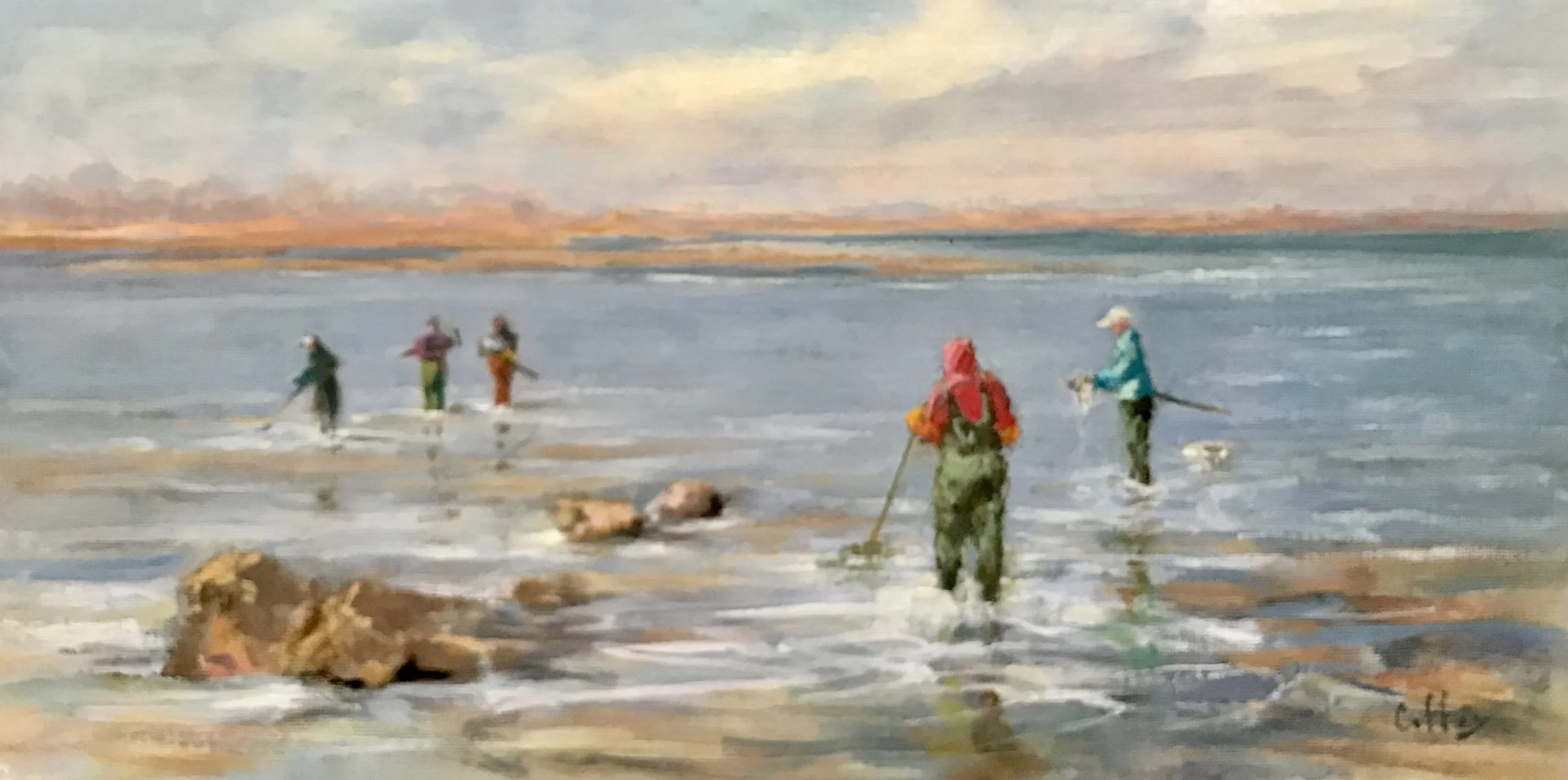 Lyn	Coffey-	Clamming on the Bay,	Oil	 $950 