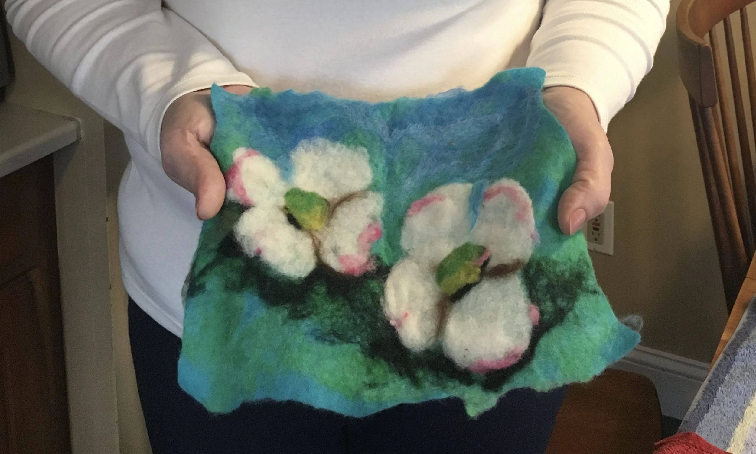 Wet Felting - holding dogwood flowers.jpg