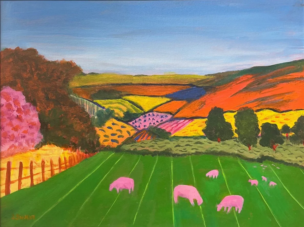 Joan	Swaluk-	A-La Hockney,	Acrylic	 $125 	Marian Strangfeld