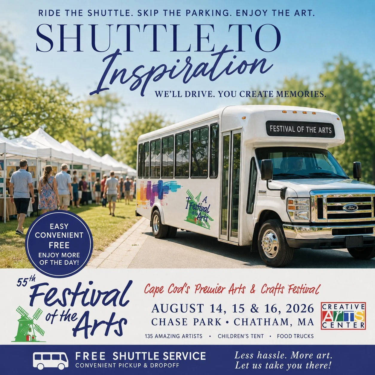 Pick up the Shuttle right at the Creative Arts Center or at the Chatham Community Center!