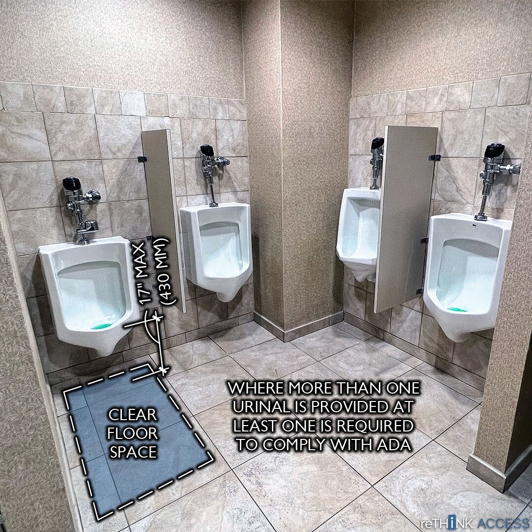 ADA urinal requirements (213.3.3 Urinals and 605 Urinals)⁠
-⁠
-⁠
-⁠
#accessiseverywhere #accessibility #ada #architect #architecture #construction #interiordesign #interiorarchitecture #registeredaccessibilityspecialist #registeredaccessibilityspecia