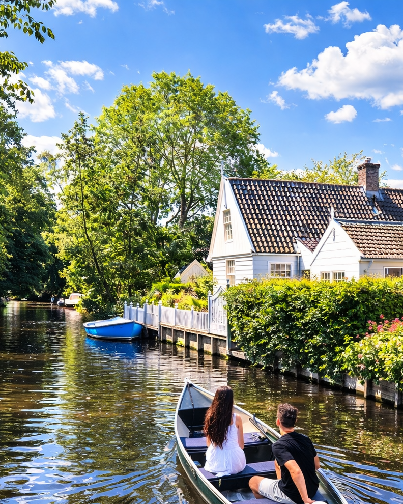 een stel die door het pittoreske broek in waterland vaart