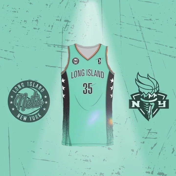 On Friday, March 28th, the @longislandnets held a Girls Night Out event to honor the 2024 WNBA Champions, the @nyliberty. The specialty-themed OT sports jersey featured the iconic seafoam color.