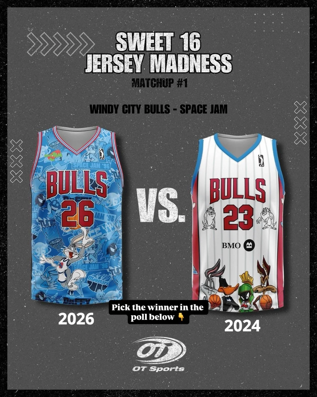 🏀 JERSEY MADNESS - SWEET 16

Kicking off the first round with the @windycitybulls
A jersey so nice we made it twice. Pick your favorite version:

2026 VS. 2024

Which one advances to the elite 8?? Only 24 hours do decide so vote below in the comment