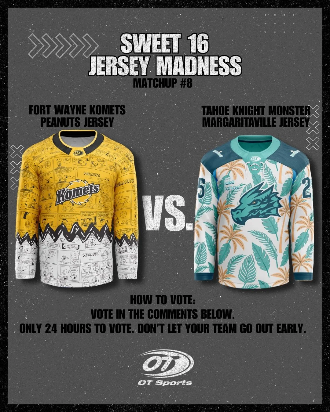 🏀 JERSEY MADNESS - SWEET 16

Only one advances.

🥜 @fwkomets 
vs
🌴 @knightmonsters 

Tap the poll to vote! 🗳️ Poll closes in 24 hours. Don&rsquo;t let your team lose!!