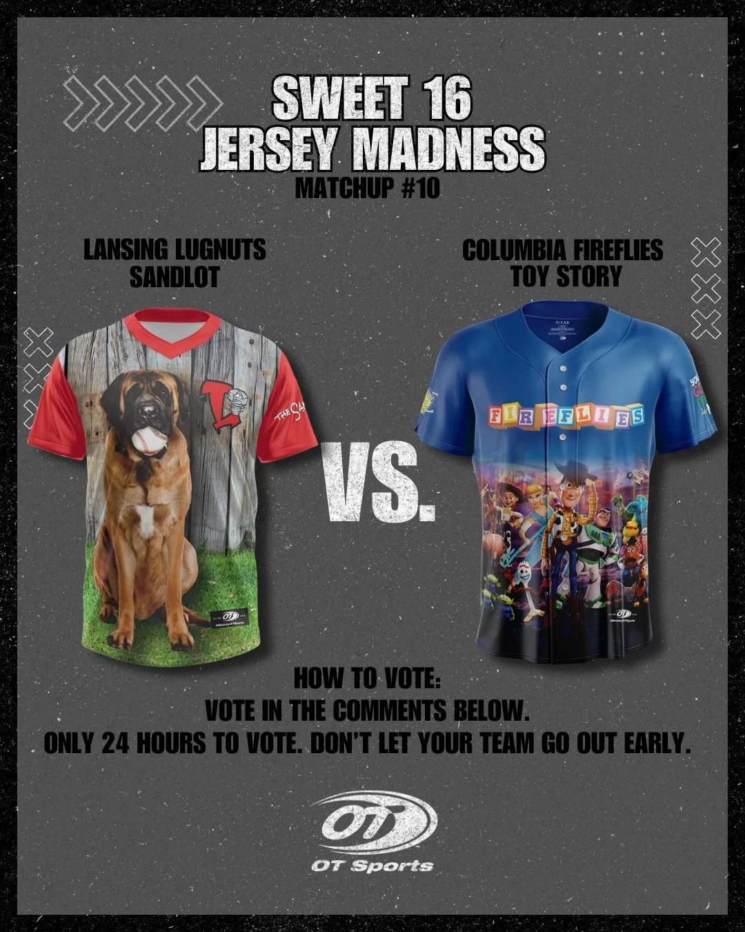 🏀 JERSEY MADNESS - ELITE 8

No easy matchups.

⚾️ @lansinglugnuts 
vs
🧸 @colafireflies 

Vote in the Poll ⬇️
24 Hours. Earn your spot in the Final Four.