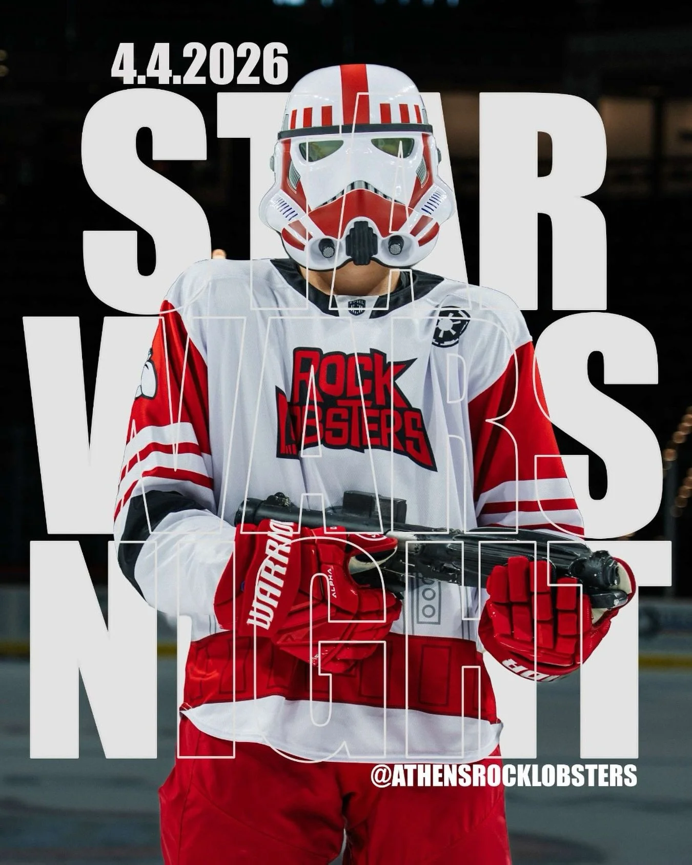 May the force be with the @athensrocklobsters ⚔️
Join us 4/4 for Star Wars Night 🚀
Lightsabers up. Pucks down. Let&rsquo;s go!!

#starwars #hockeythemenight #rocklobsters