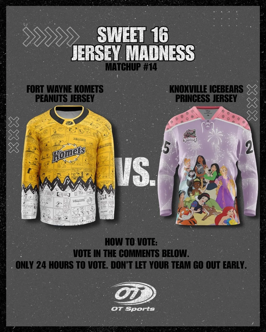 🏀 JERSEY MADNESS - FINAL FOUR

Its coming down to the wire.

🔥 @fwkomets 
vs
⚡️ @knoxvilleicebears 

Vote in the Poll ⬇️
24 Hours. Championship game awaits.