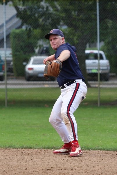 PPF Board Member Charlie Baker playing baseball at Scavone Field in Westmoreland Park. Charlie is a supporter of recreation both at work at Nike and at play where he participates in a championship-winning local baseball team.
