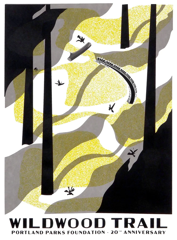 【希少】ジェリー鵜飼×TUMBLEWEED EXHIBITION 厚紙ポスター Wildwood Trail Artist Signed Silkscreen Print — Portland Parks
