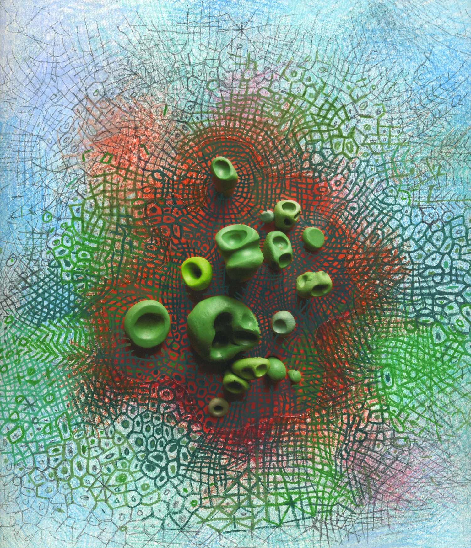 crayon and graphite on ink jet print