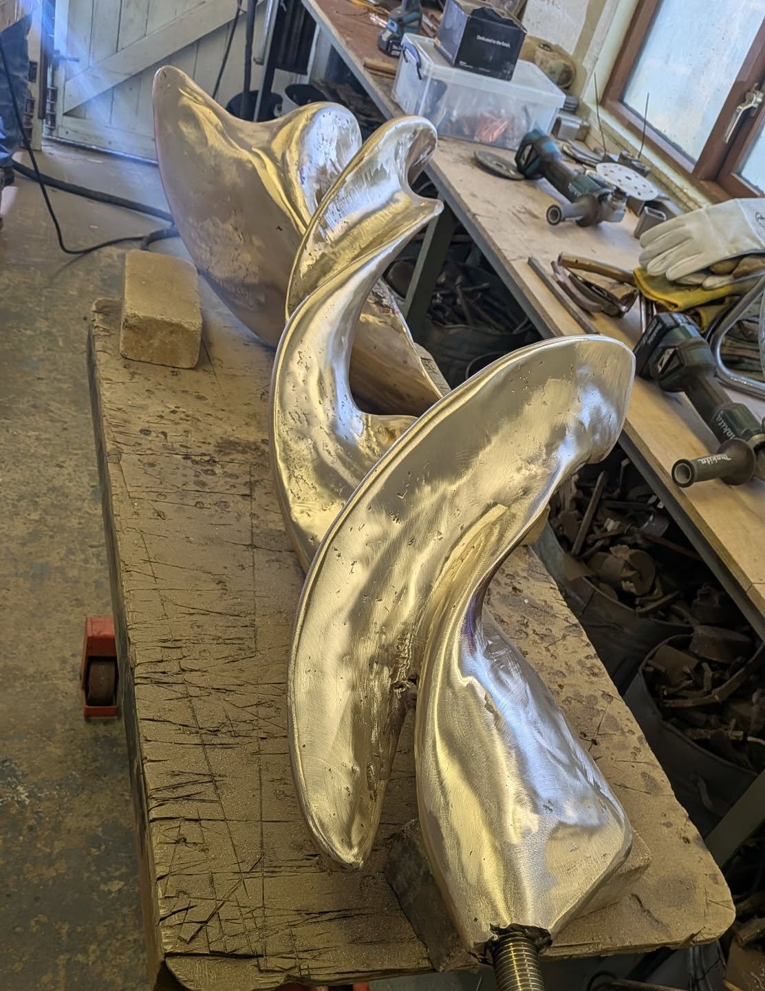 New sculpture reaching the final stages of the metal finishing process, it's the most challenging part of making any sculpture, the final few weeks of welding, grinding and sanding to take the sculpture to finish.

Title - AEOLIAN Series
Edition - 1/