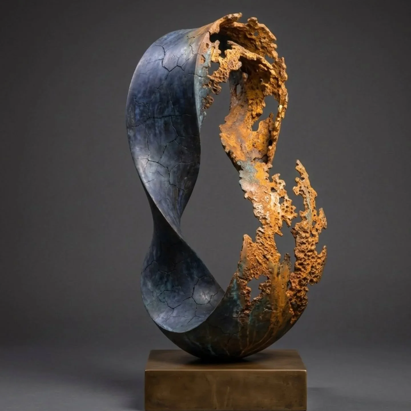 Title - Dissolve 
Edition - 1/1 Studio Original
Material - Cast Silicon Bronze
Finish - Iron and Ultramarine Patina
Base - Bronze 
Finish - Patina

Single-Edition Bronze : Unique sculptures, handcrafted for the interiors and exteriors of tomorrow.  H