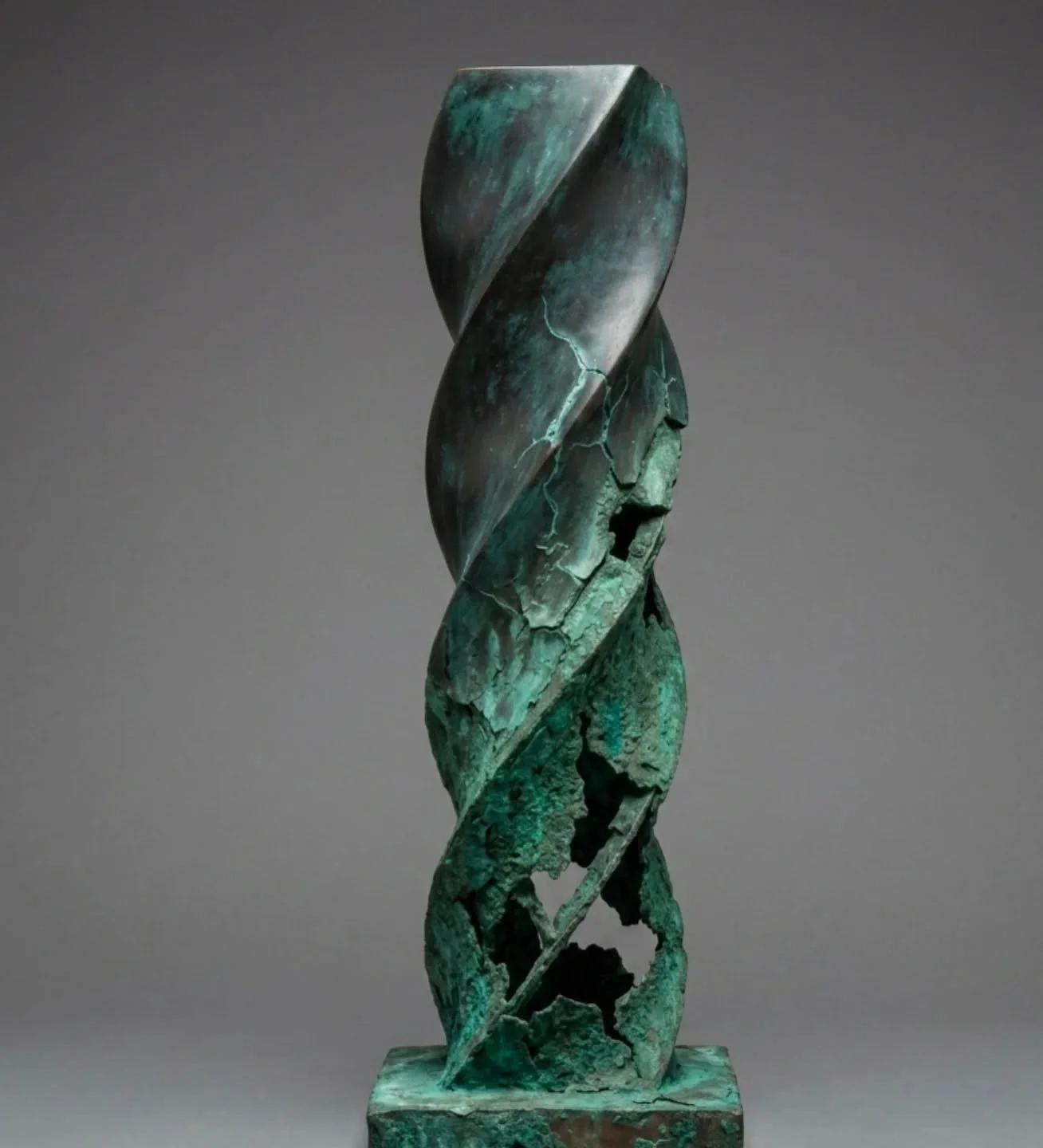 Title &ndash; UNDERMINED 
Edition &ndash; 1/1 Studio Original
Material &ndash; Cast Silicon Bronze
Finish &ndash; Verdigris and Dark Oxide Patina
Base &ndash; Bronze
Finish &ndash; Patina

A monolithic column that unravels into geological decay. It s