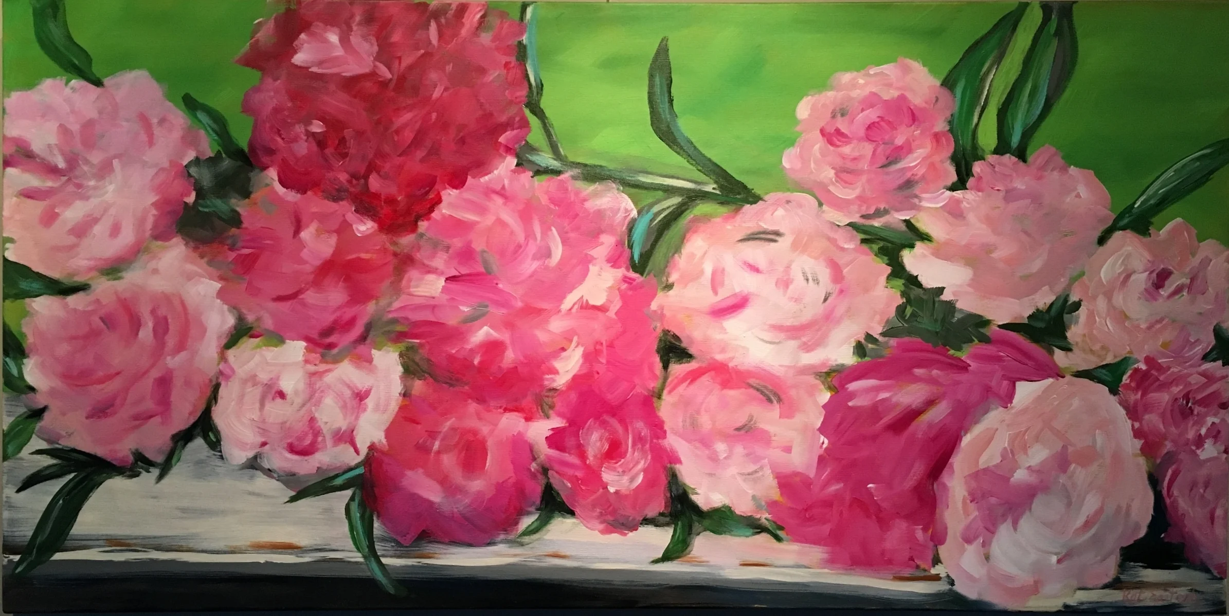  Peonies, Acrylic on Canvas 24x48 – SOLD