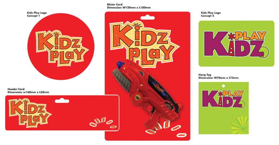  Logo concept designs for Kidz Play toy brand. The boldness of the design is to show approachability, playfulness and usability in bold coloured backgrounds.   Role:  Concept logo design  In-House Studio:  The Hudsons Bay Company (HBC), Branding Depa