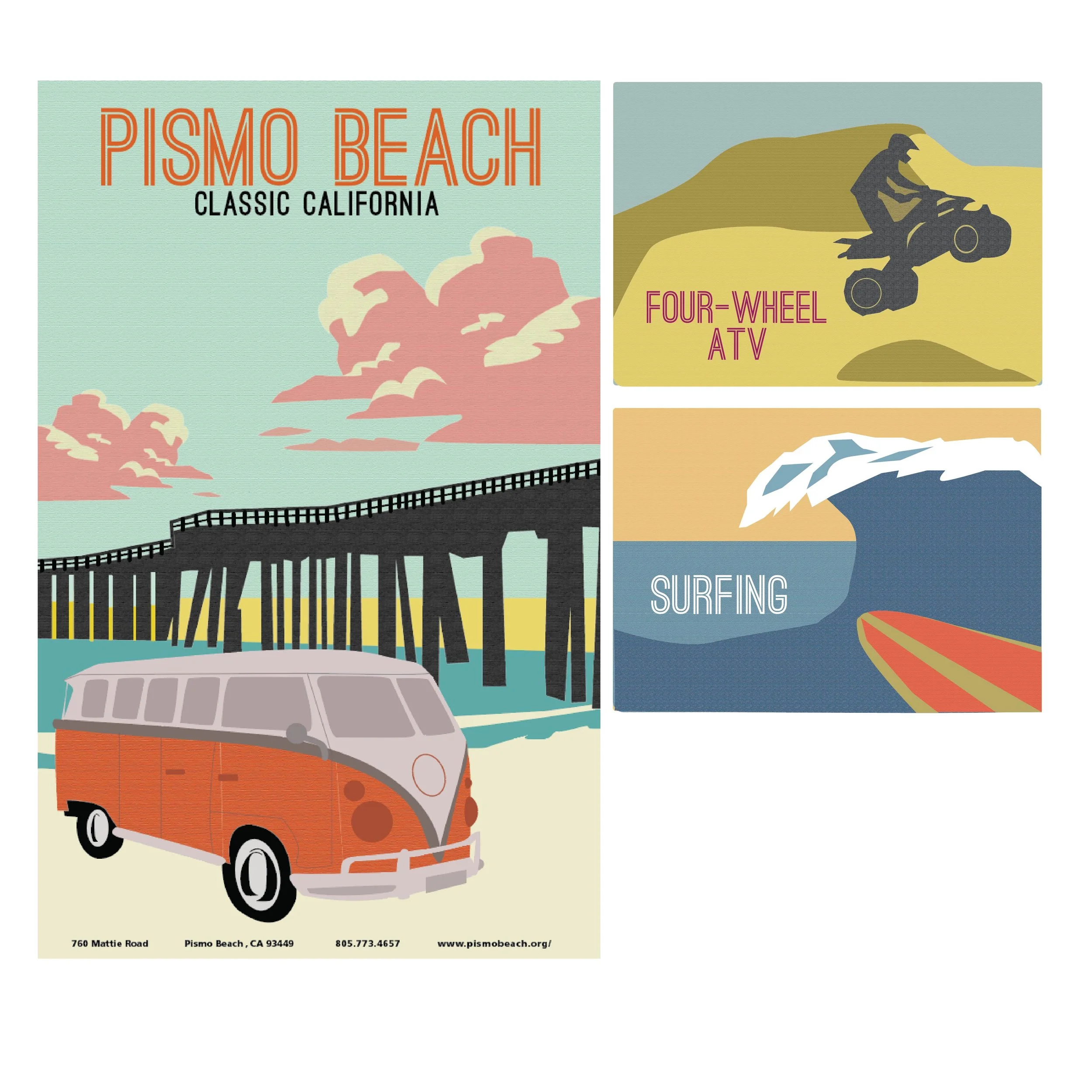  Pismo Beach travel poster with postcards set 