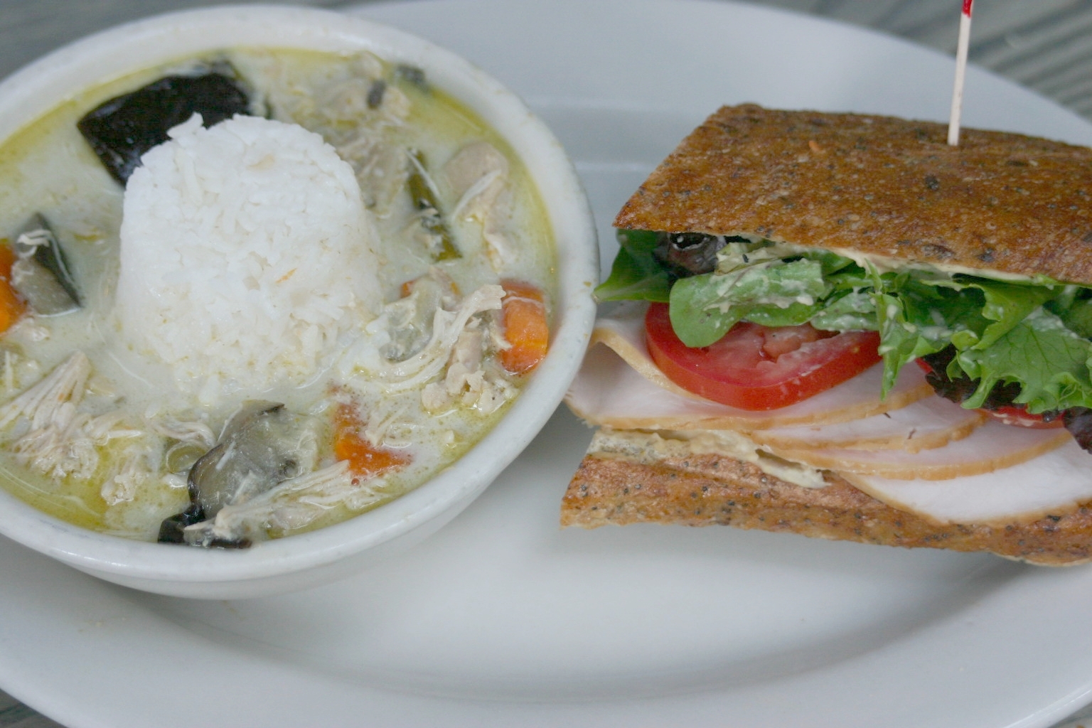 Green Thai Coconut Curry with Chicken & Middle Eastern Turkey Sandwich