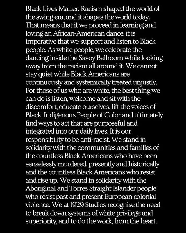 From @1929studios, which is the business that I co-own and co-direct with @laurenpebbles. We make a monthly donation to @naacp_ldf . #blacklivesmatter  #lindyhop #1929studios #lindyhop #swingdance