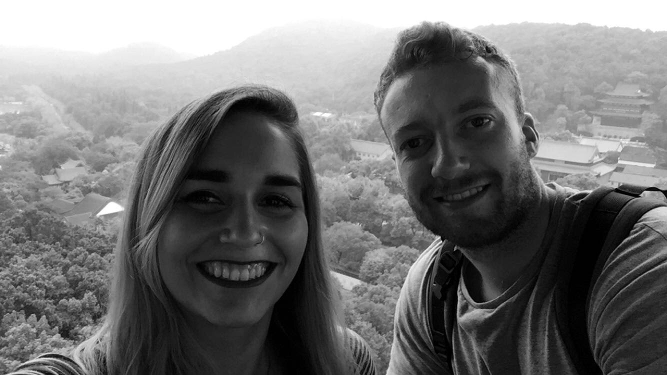 My roommate James and I at the top of the Leifeng Pagoda.