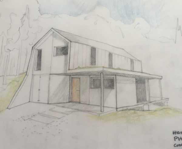 Early two storey version of the conceptual design.