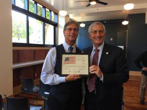 Andy Dean, veteran and former Princeton Property Management employee with Mayor Hales. Princeton Property Management was awarded for their work in providing units to homeless Veterans in need.&nbsp;