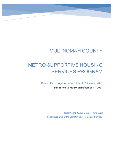 Cover page of the FY2022 Quarter 1 Report on Supportive Housing Services