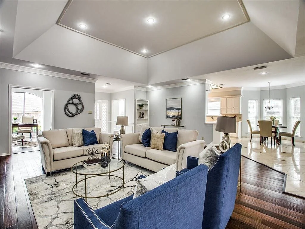 Navy blue used in a living room in University Hills.