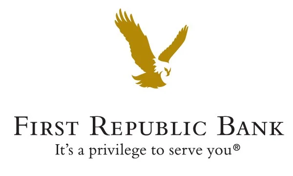 Image: the First Republic Bank logo with features a gold eagle on a white background and the tagline "It's a privilege to serve you."