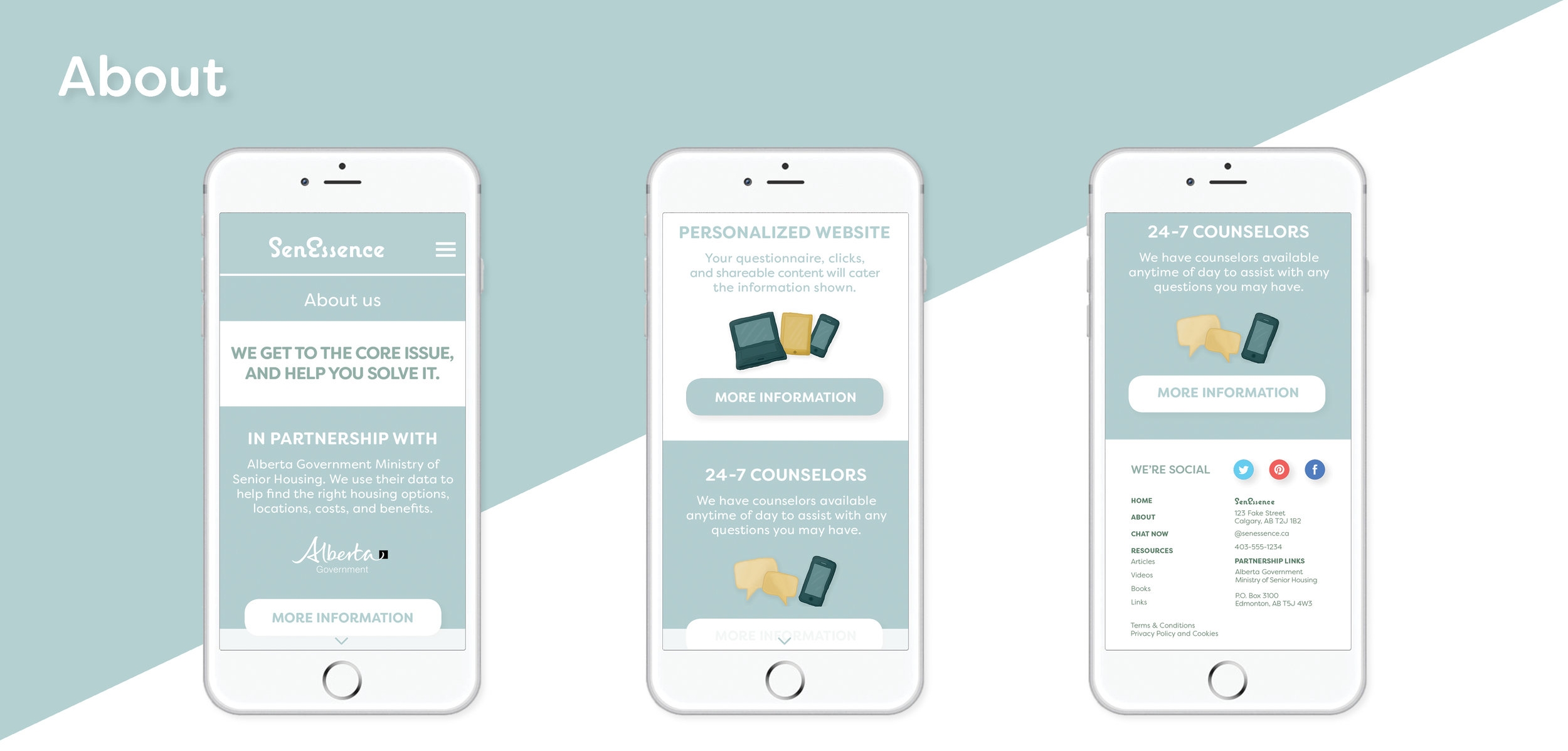 The target audience has unlimited access to counselors to support them through this time in their lives. The focal point of the website is a questionnaire that personalizes the experience for each viewer. 