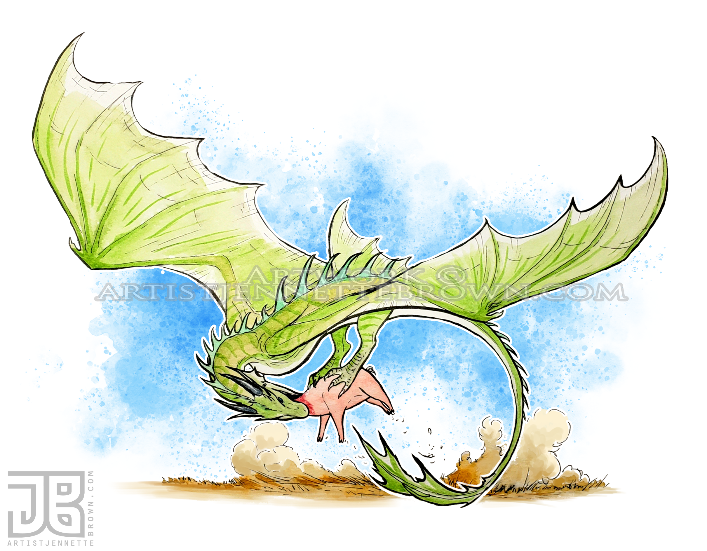 Baby Brown Swamp Dragon Watercolor Graphic by Gunpate · Creative