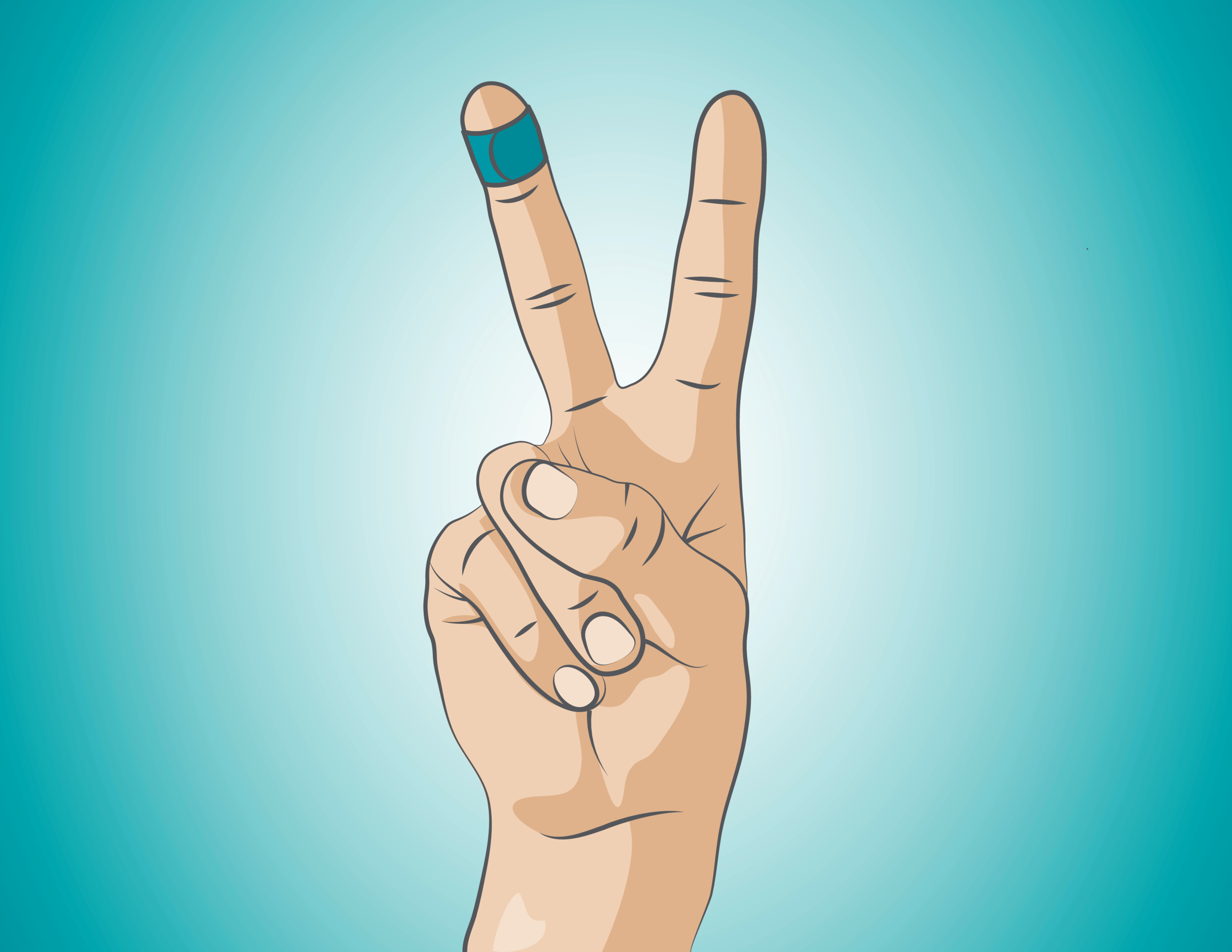 Vector illustration of a peace sign, 2018. Bandage indicates this is someone who was recently tested for HIV.