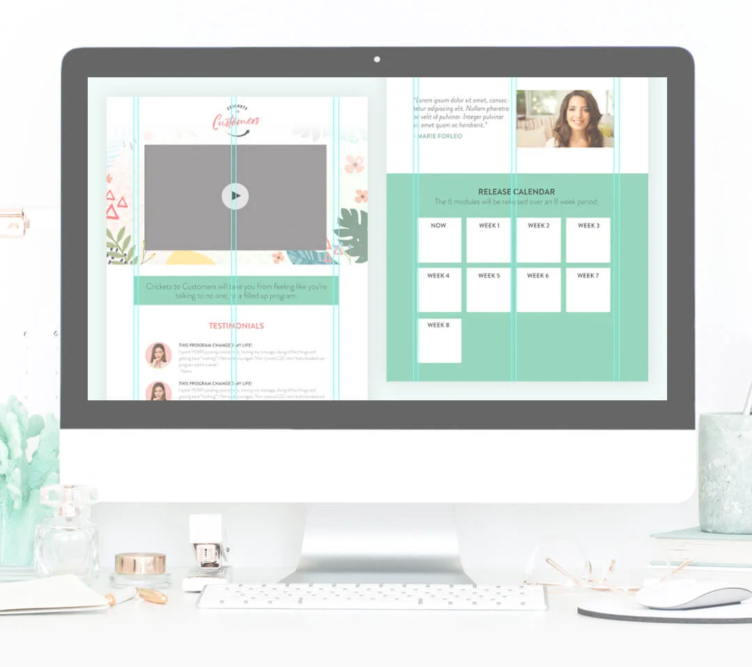 Sales page layout process (landing page). Working on a grid keeps things gorgeous!