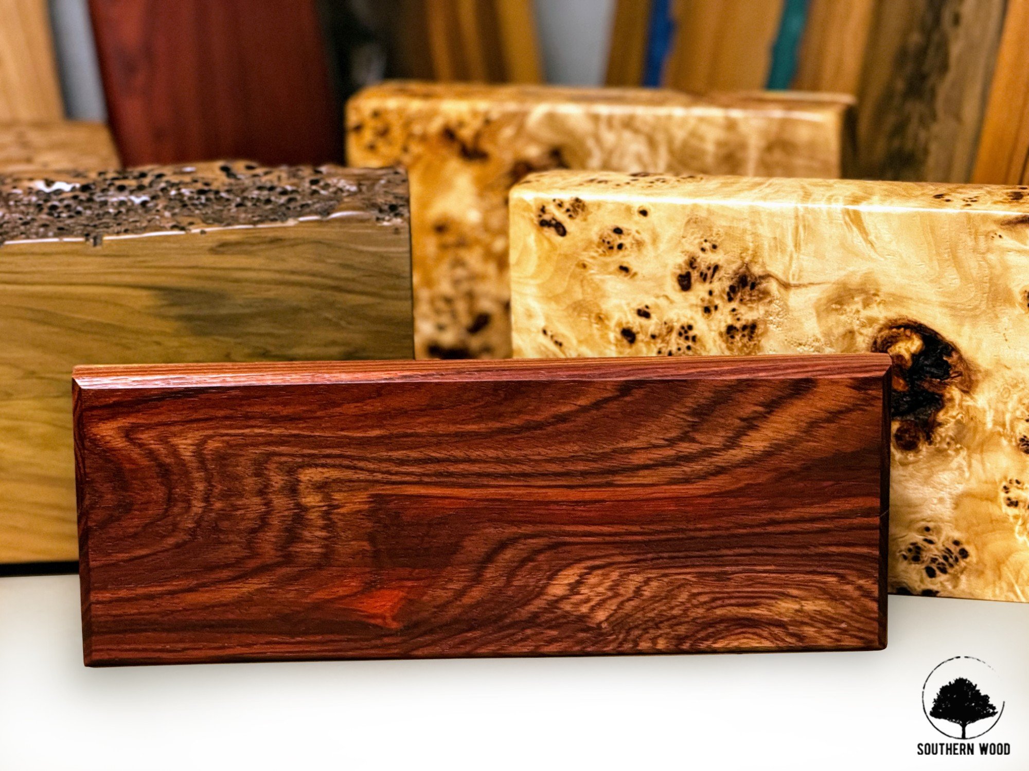 Solid African Padauk Wood Enhanced Magnetic Knife Block Display Rack, Stand and Charcuterie Board