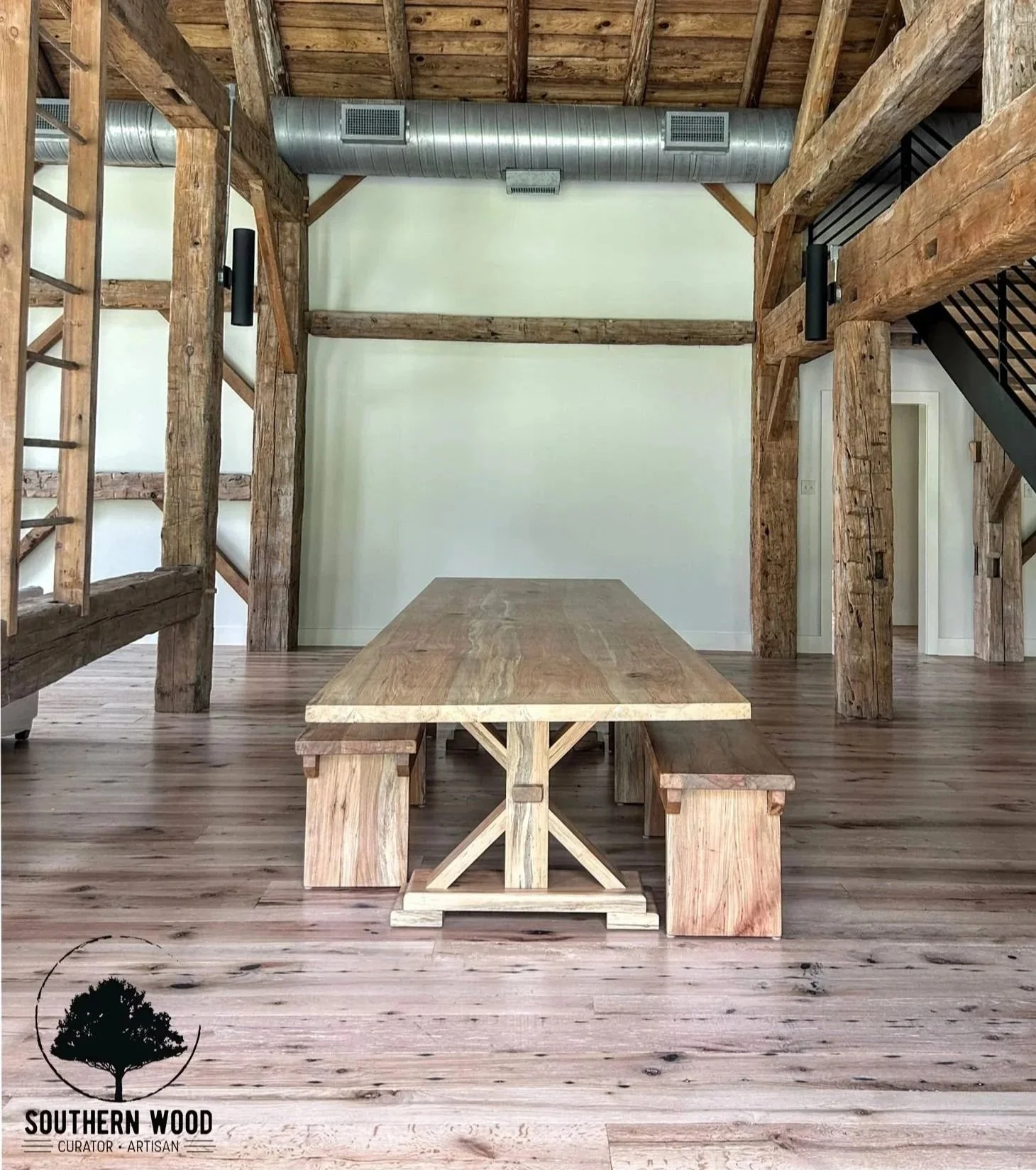 Handmade solid pecan bench table
