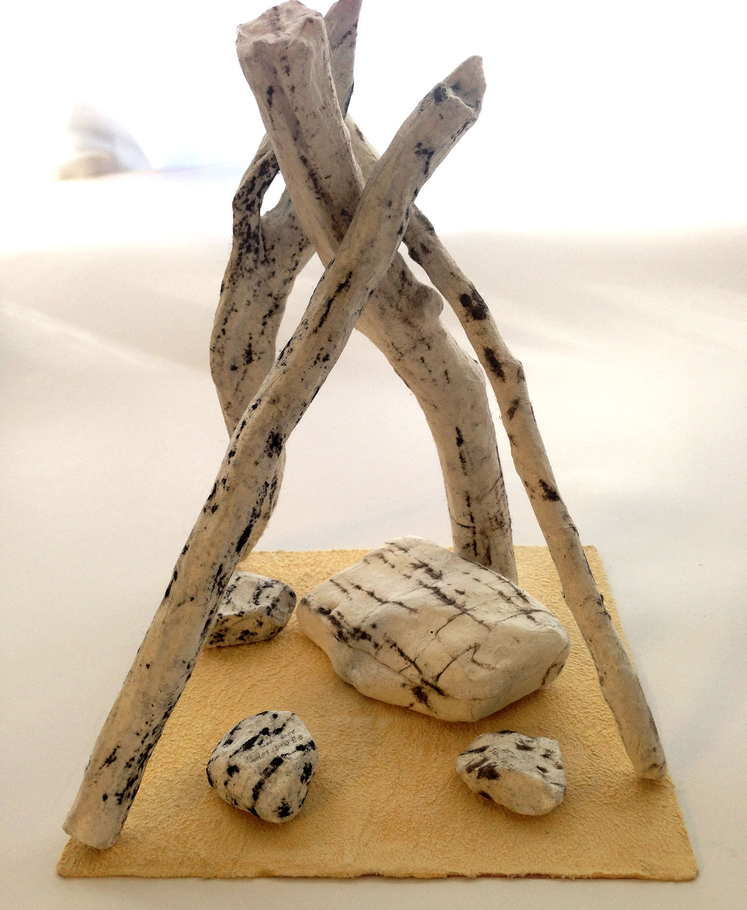 Arizona Dream #1 (assembled) 2014 Tree branches, stones, charcoal, washi paper, copper, tanned leather 5.5" x 5.5 x 6.5"
