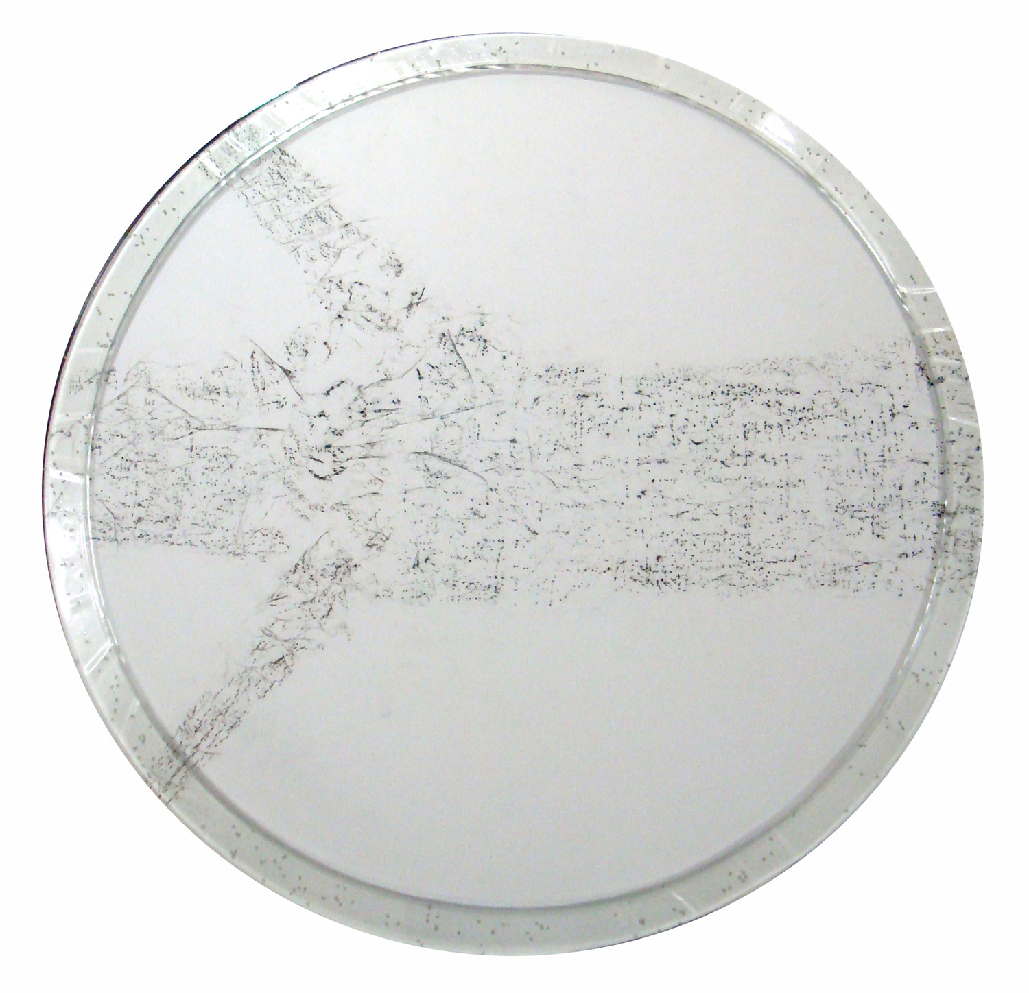 Tree Rubbing L5 Nagano 2010 washi paper, charcoal, Japanese rice, resin, panel 45” (diameter) x 2”
