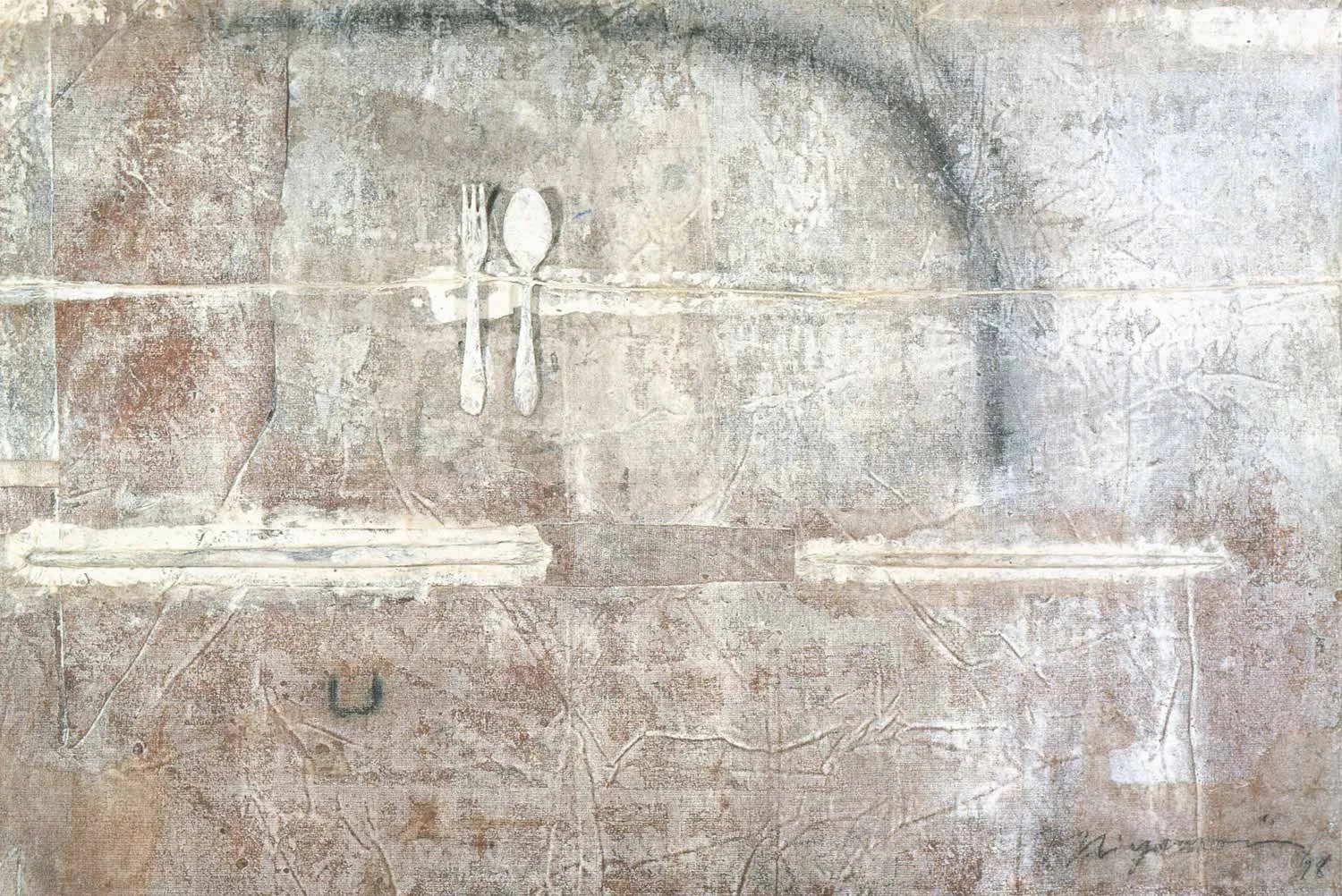 Collage with Tableware 1998 Mixed media on linen 19 x 28 inches