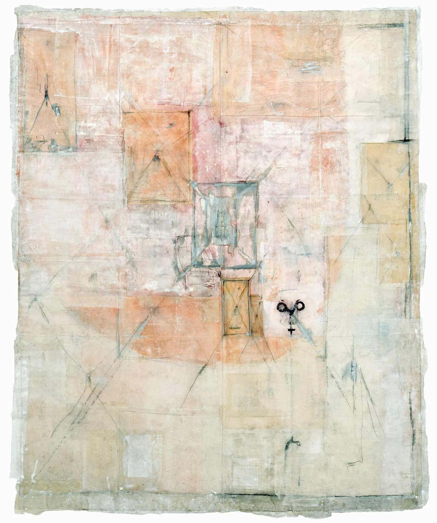 Profile painting with chair 1997 mixed media, washi on Linen 82 x 100.5 inches (208x255cm)