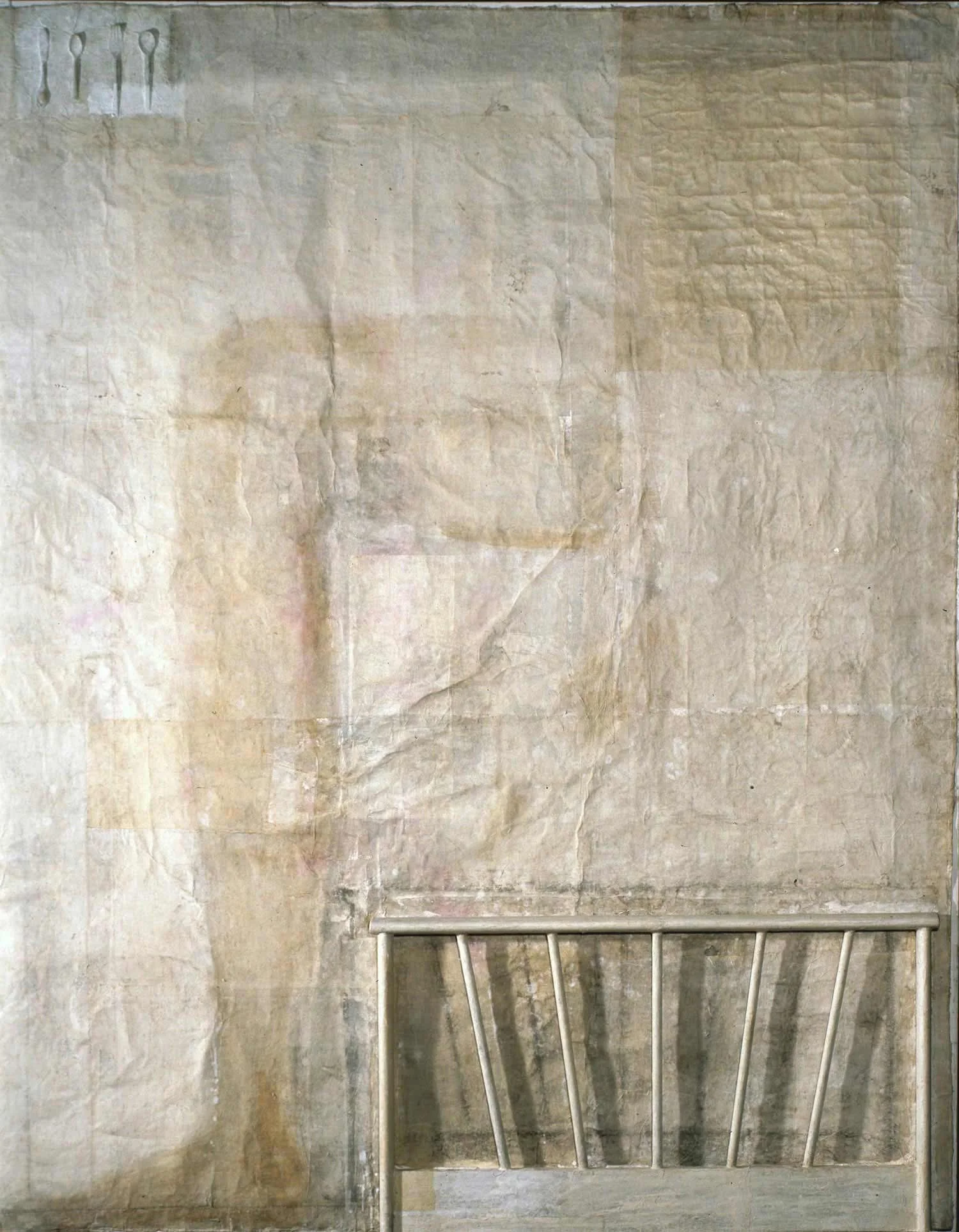 Leg and bed on table 2007 Mixed media, washi on canvas 90.6x71.5 inches (227.3x181.8cm)