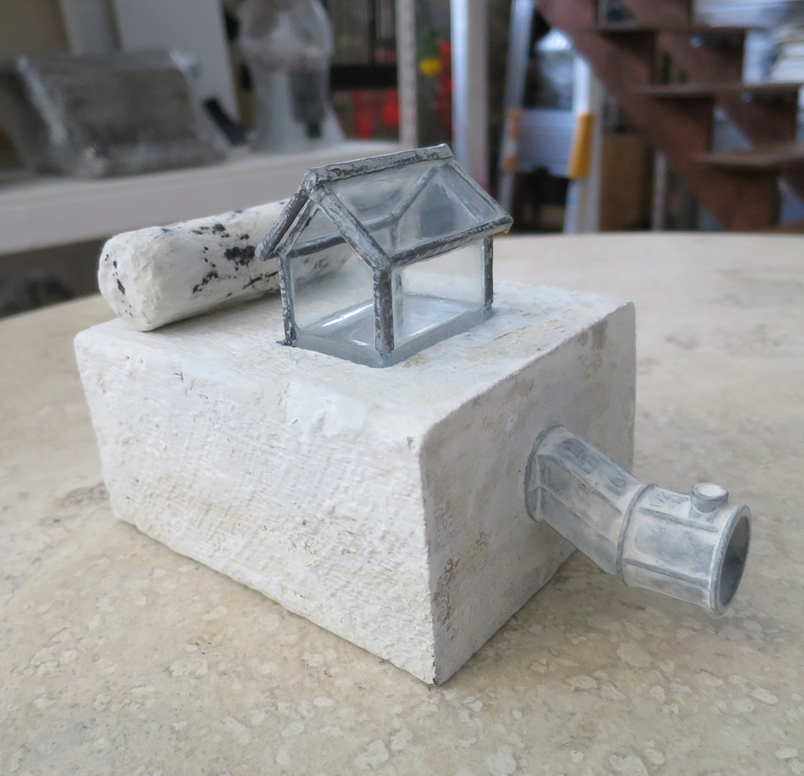 Transparent House with Emergency Water Reserve S-1 2016 Glass, lead, wood, resin, washi, charcoal, shell powder 4” x 6 1/2” x 5”(h) (size variable)