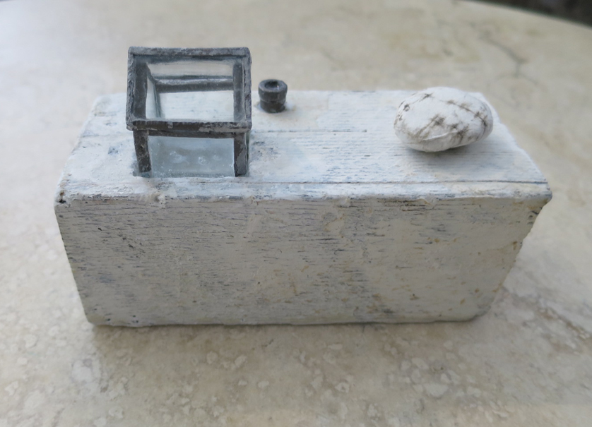 Transparent House with Emergency Water Reserve S-2 2016 Glass, lead, wood, resin, washi, charcoal, shell powder 5 1/4” x 2 1/4” x 3”(h) (size variable