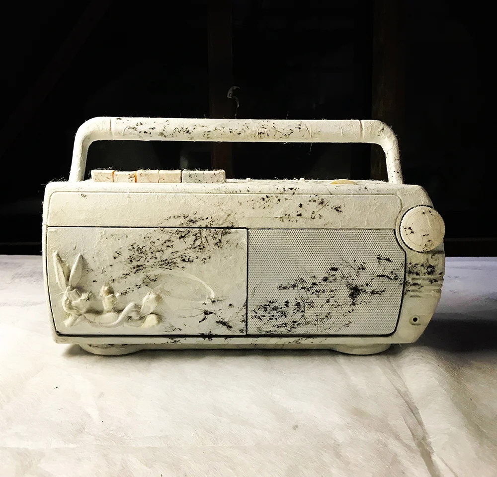I want Washi, charcoal, cassette player, sound recording 2018 This cassette tape player was covered with the tree rubbings around Gowanus NY, currently under the development site, and was used in the performance “ You are Unwanted, Yet, You Radiate.” Includes the tape recorded with human voice “I want, I am necessary” by man, woman, and child voice overdubbing.