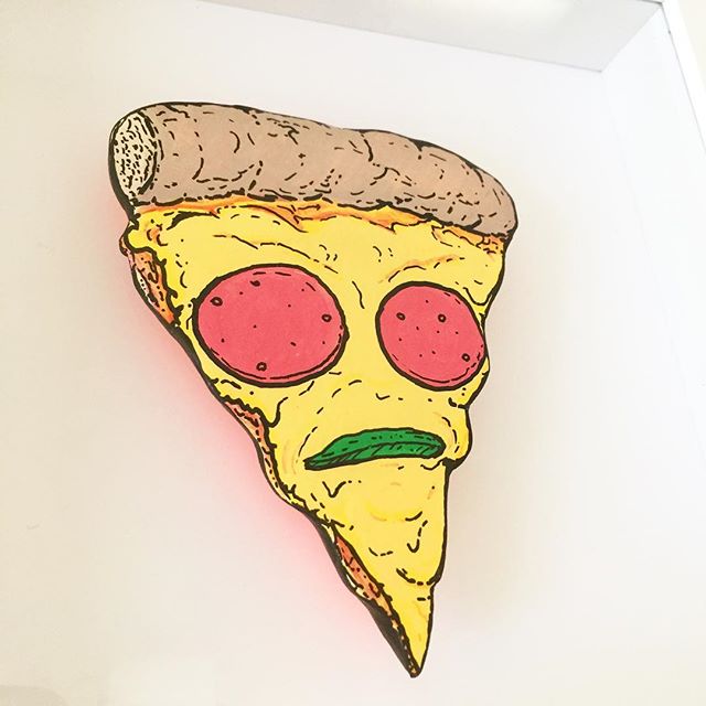 This lil pizza guy needs a new home. Spring Cleaning art-sale. $125 framed and ready to hang original painting.  DM me if you're interested!