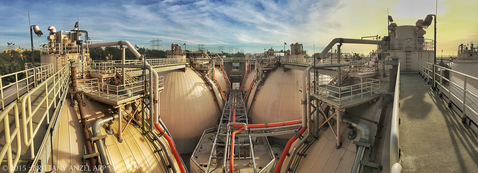 A view from atop the tanks at the Hyperion Wastewater Treatment Plant in Playa Del Rey, CA. This plant is the largest (and the oldest) in the City of Los Angeles.