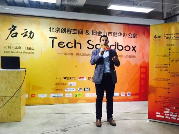 ChinaSF's North China Representative, Sam Dreiman, introducing the Tech Sandbox platform
