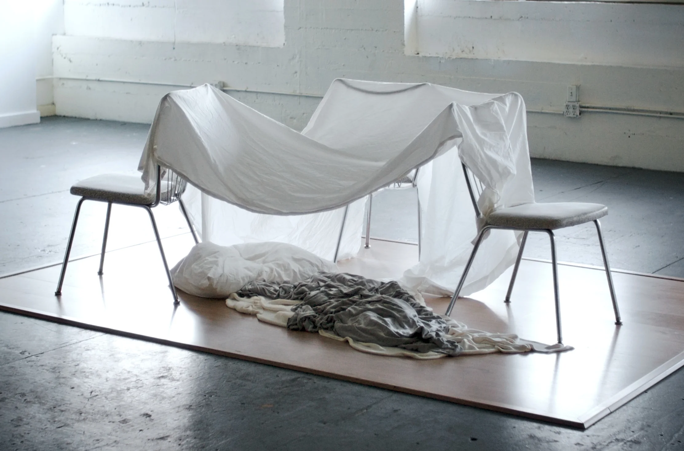 Fort fondant, pillows, sheets, sugar, chairs, approximately 7’ x 5’ x 3’