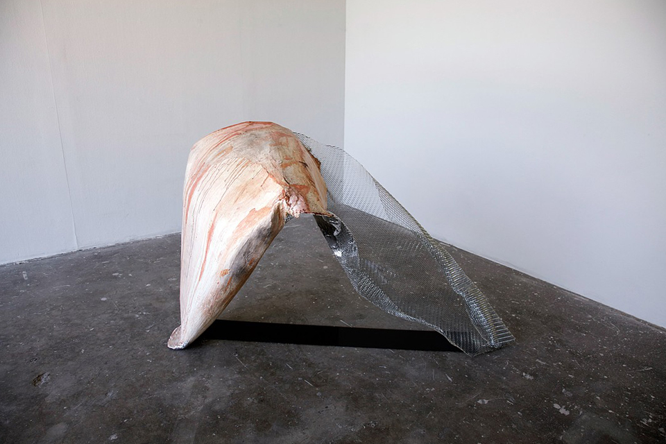"UNTITLED", plaster, watercolor, mesh and plexiglass, 2013