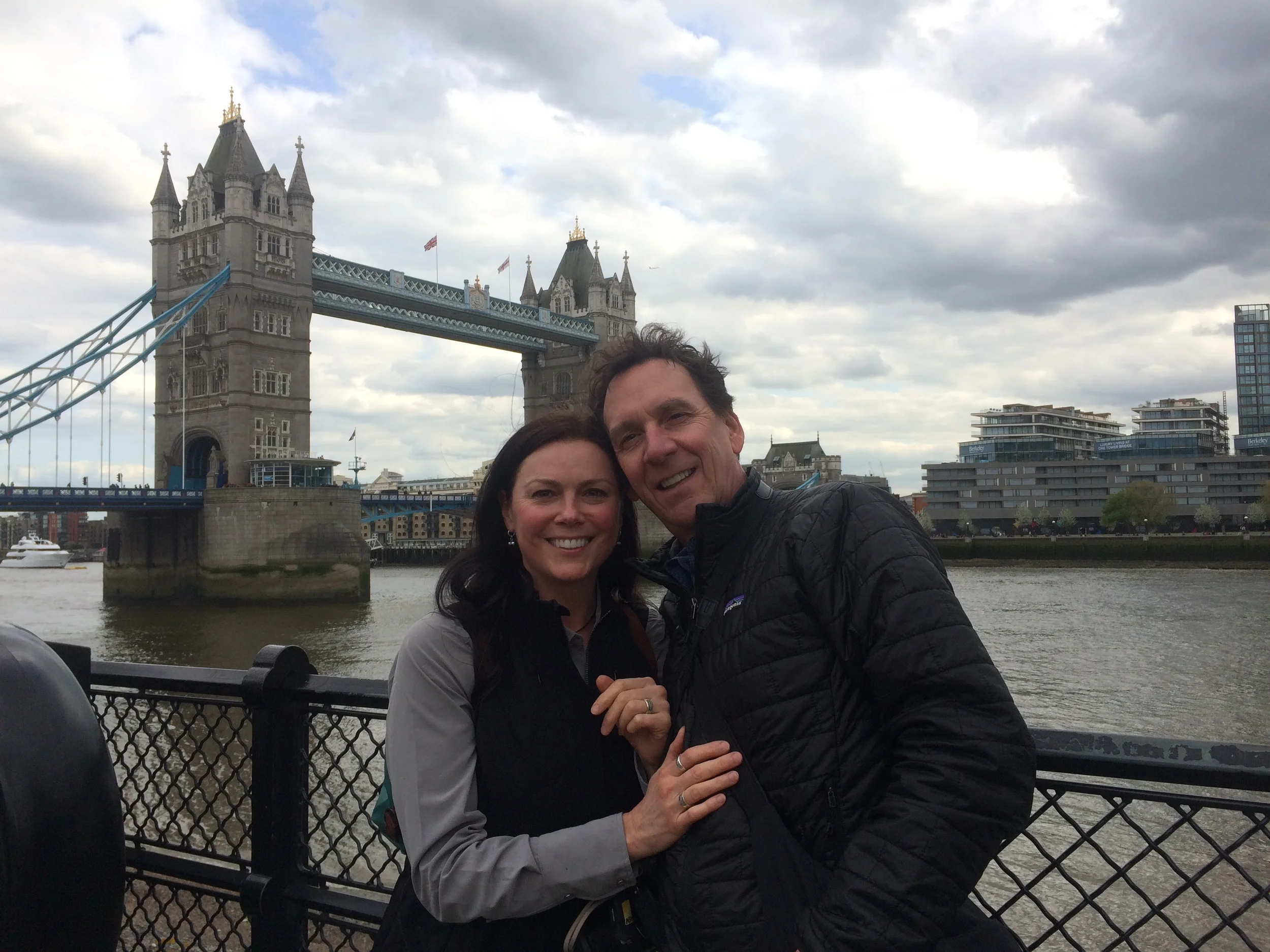 Posing in front of the Tower Bridge.